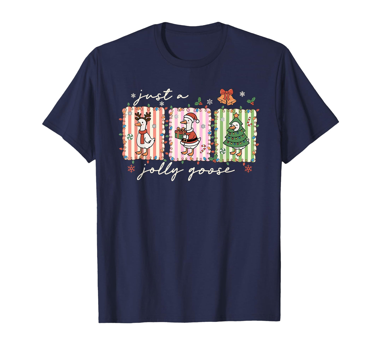 Just A Jolly Goose Funny Goose Santa Reindeer Cute Christmas T-Shirt