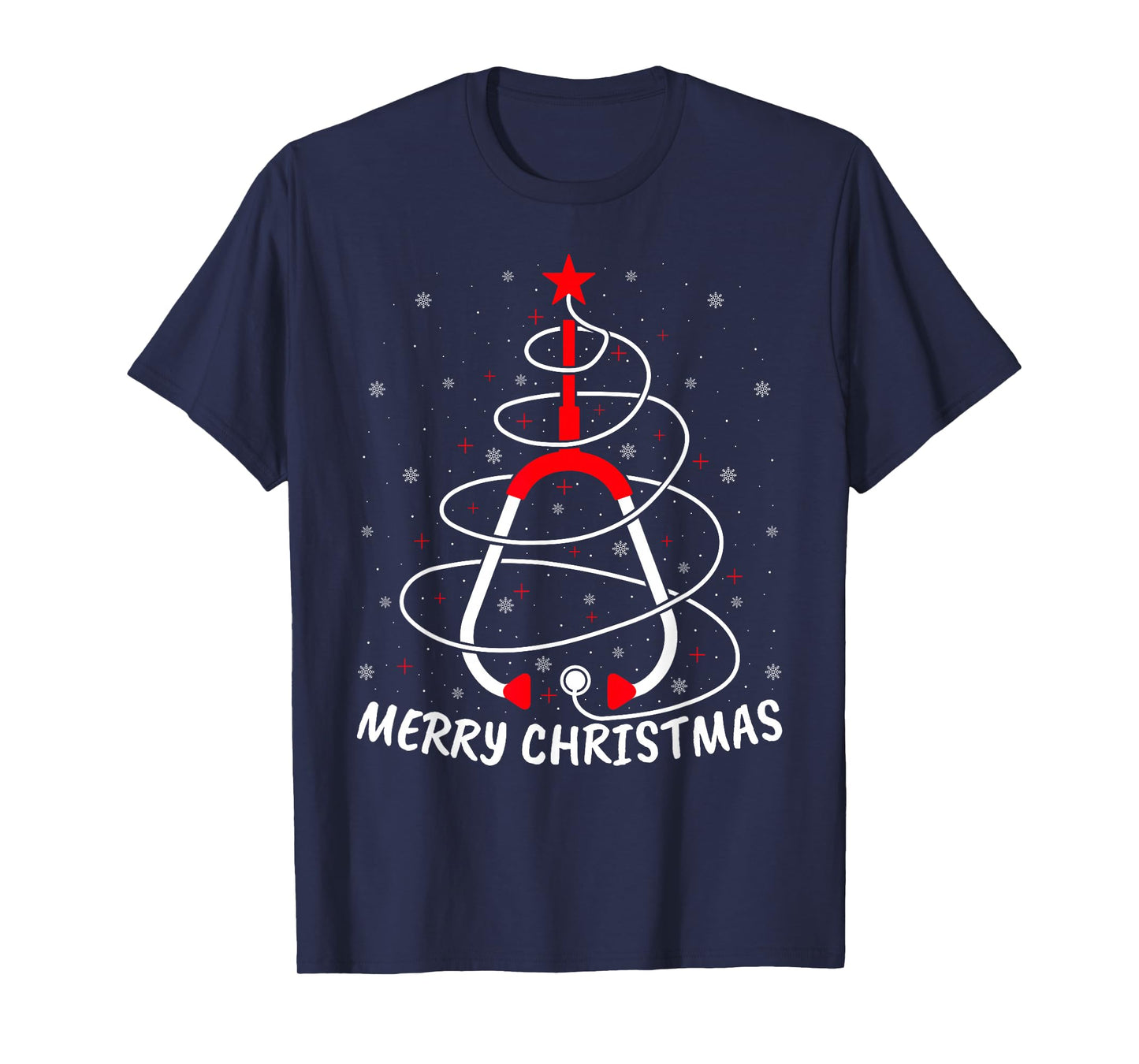 Nurse Stethoscope Christmas Tree Lights Funny Nurse Xmas T-Shirt