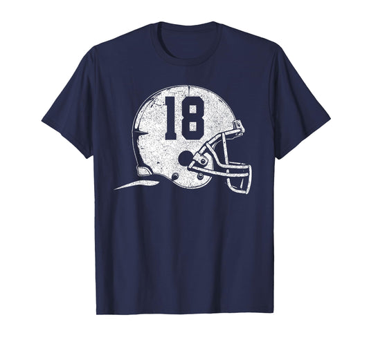 Number 18 Football Helmet Player Fun Number T-Shirt