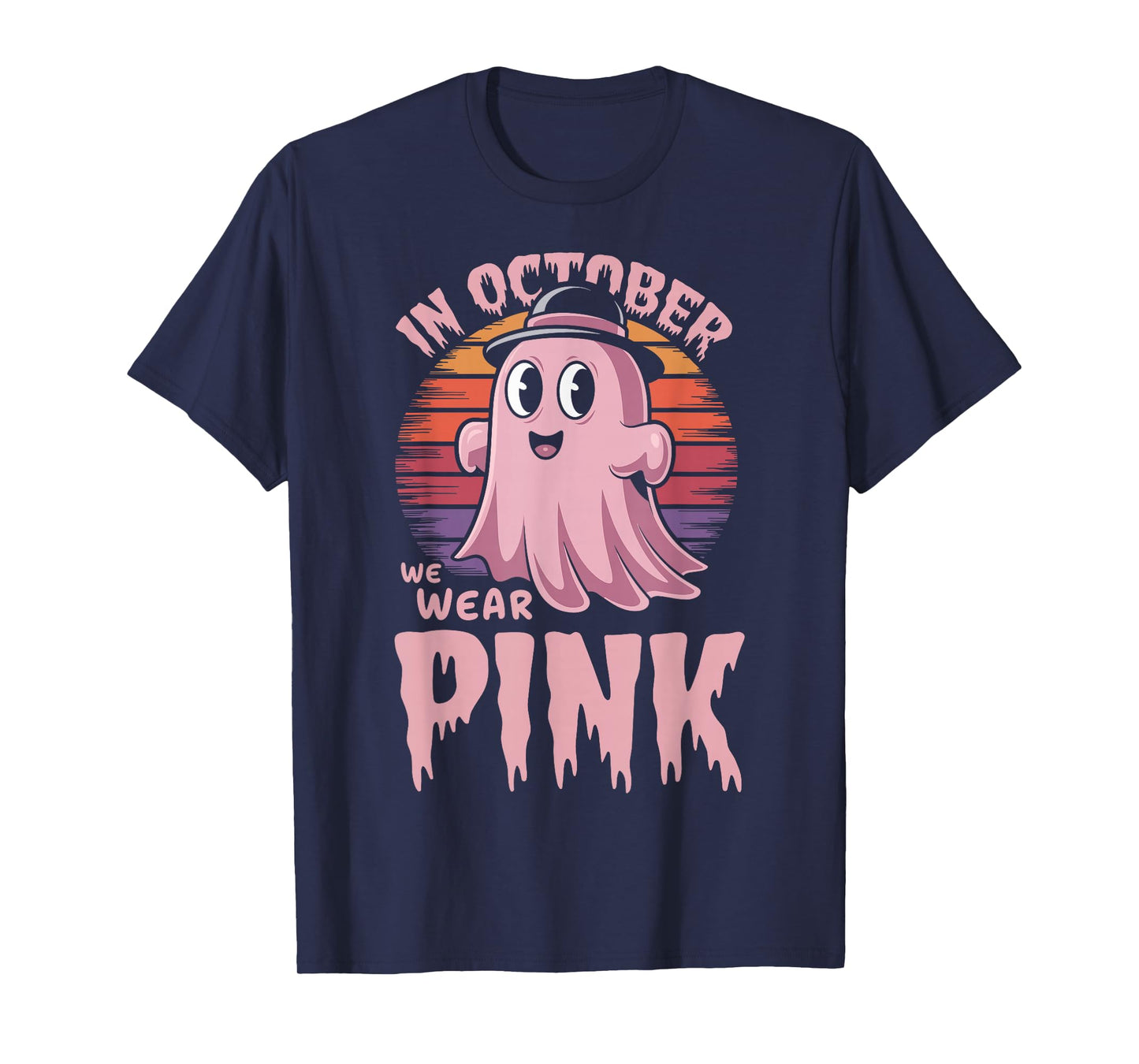 in October We Wear Pink Ghost Witch Breast Cancer Awareness T-Shirt
