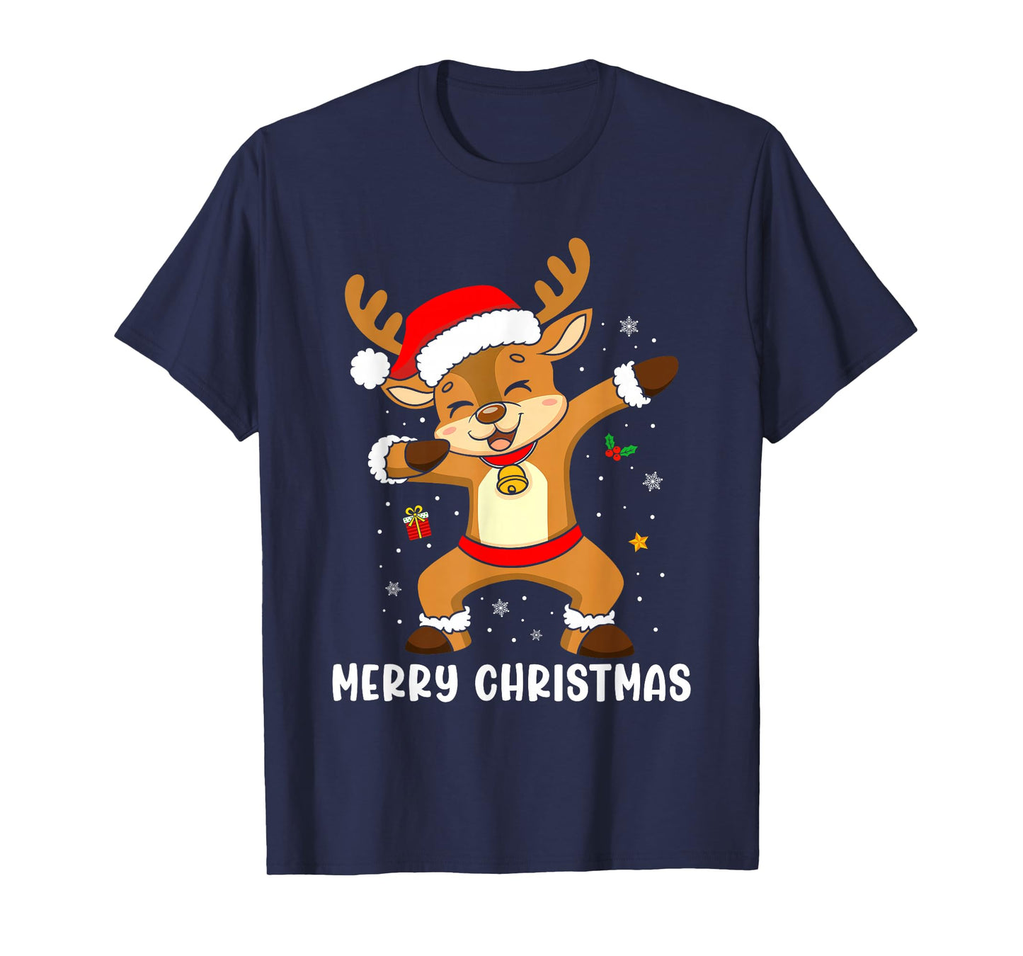 Merry Christmas Reindeer Santa Hat Family Xmas Pajamas T-Shirt