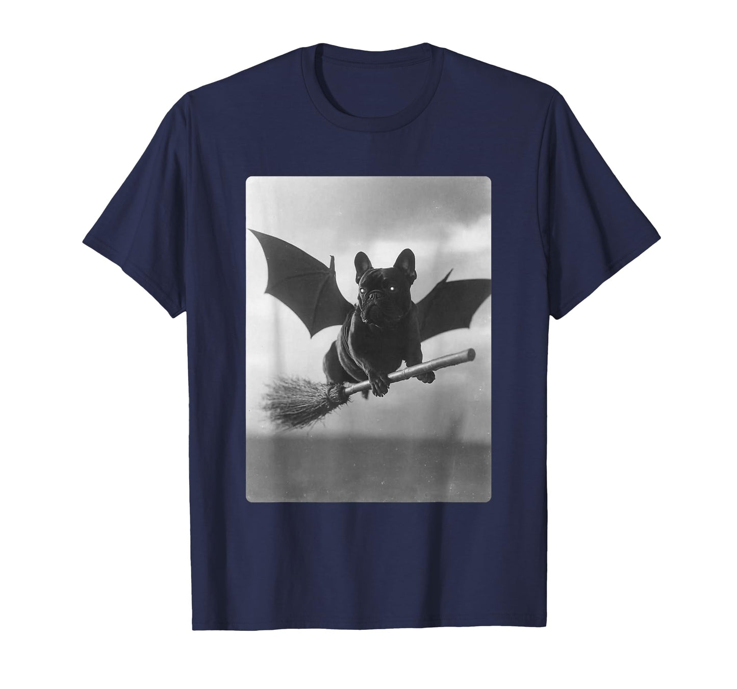 British Bulldog Witch Broom Bat Wings Spooky Halloween Dog T-Shirt