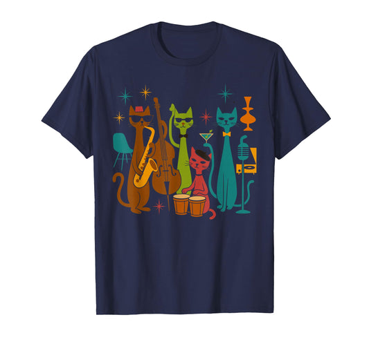 Mid Century Modern Band Cats Retro 50s 60s Style T-Shirt