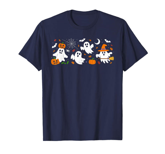 Cute Ghost Drinking Coffee Halloween Fall Ghost Book Reading T-Shirt