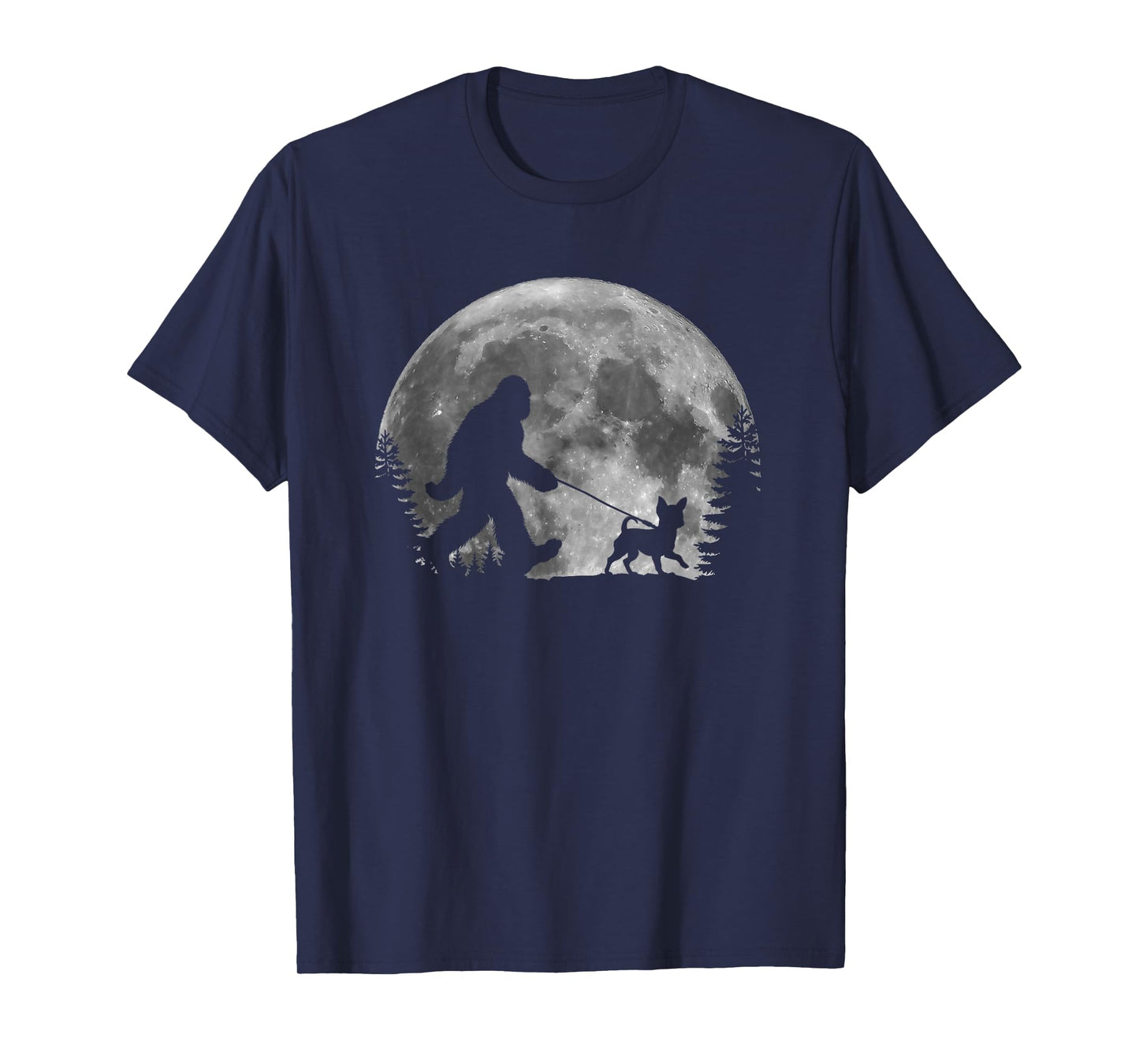 Bigfoot Walking a Dog Funny Chihuahua Lovers Moon Halloween Men Women Kids T-Shirt