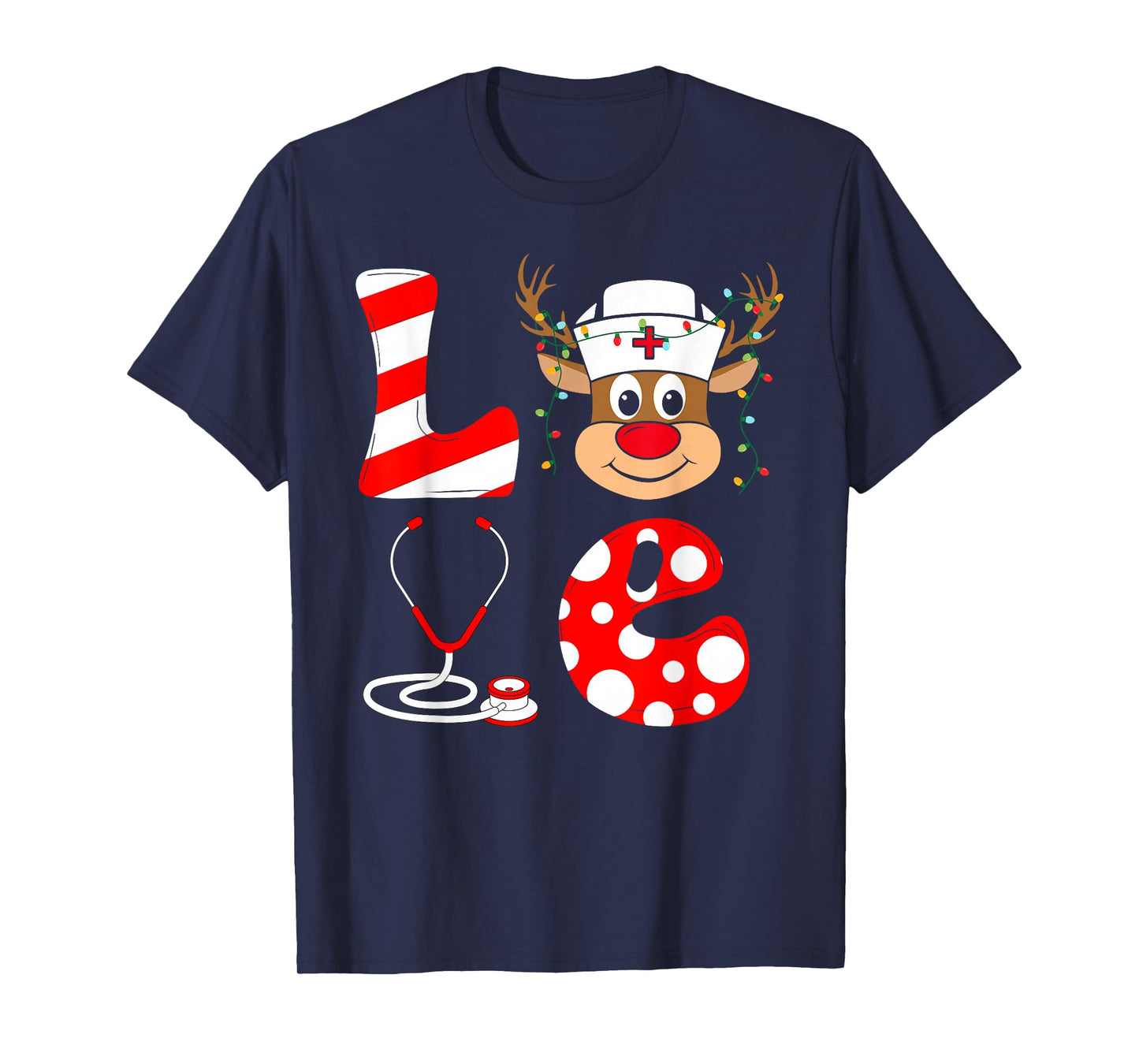 Love Reindeer Nurse Christmas Pajama Nursing Scrub Tops Xmas T-Shirt