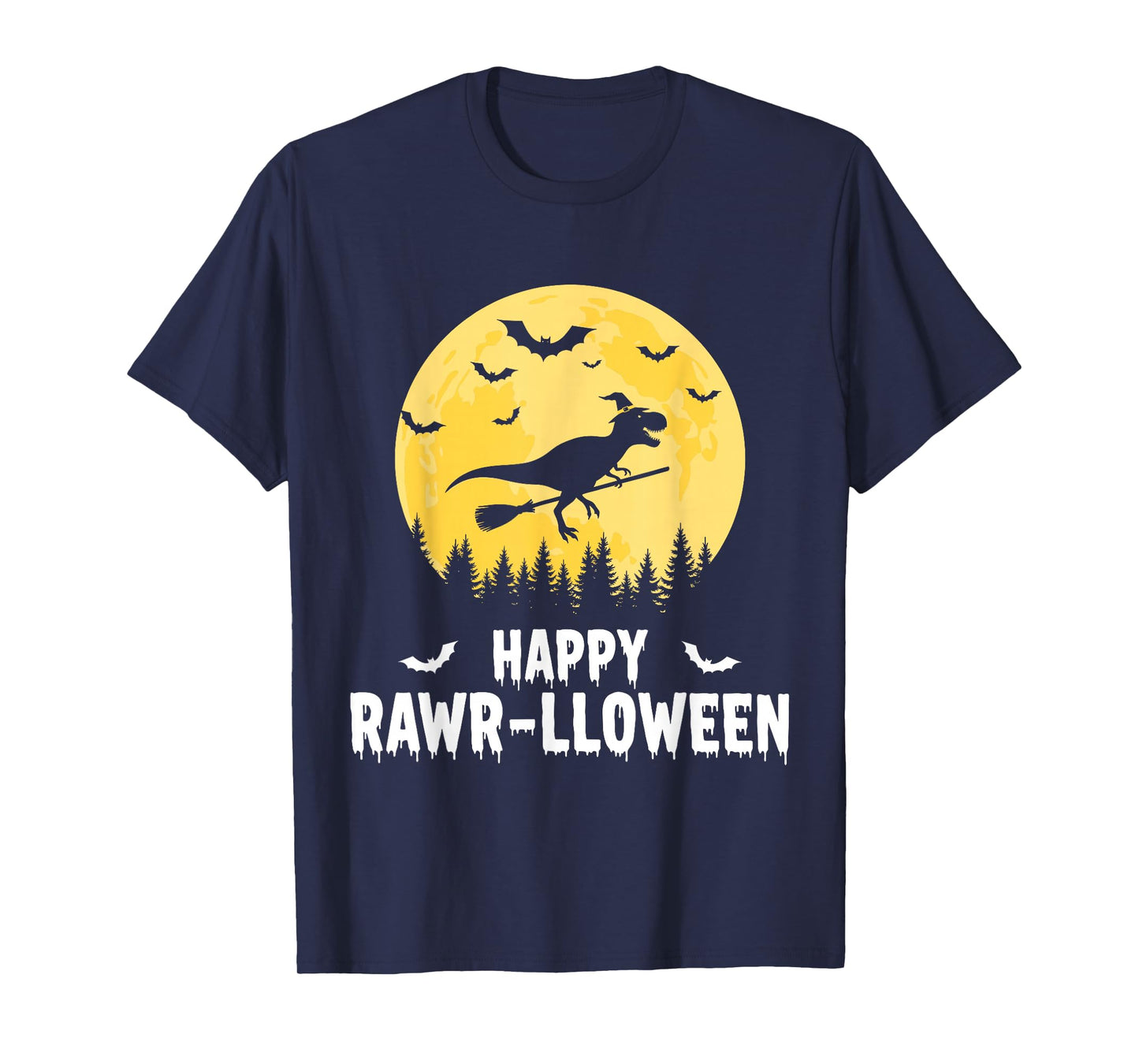 Happy Rawr-lloween Funny Halloween T Rex Flying Witch T-Shirt