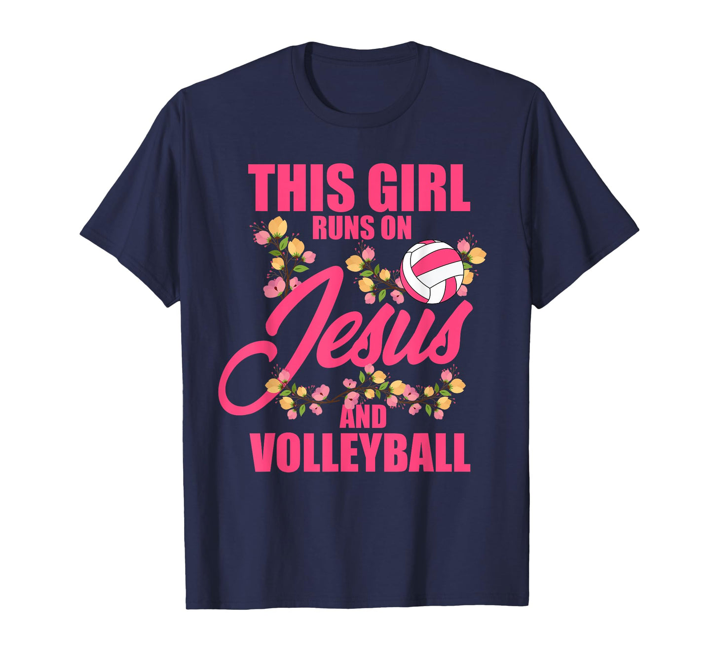 This Girl Runs on Jesus & Volleyball Sporty Religious Women T-Shirt