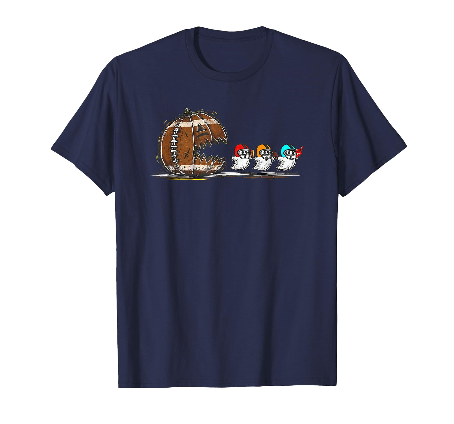 Halloween Gamer Pumpkin Eating Ghost Football Men Boys Kids T-Shirt