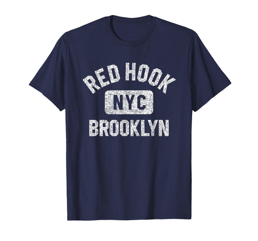 Red Hook Brooklyn NYC Gym Style Distressed White Print T-Shirt
