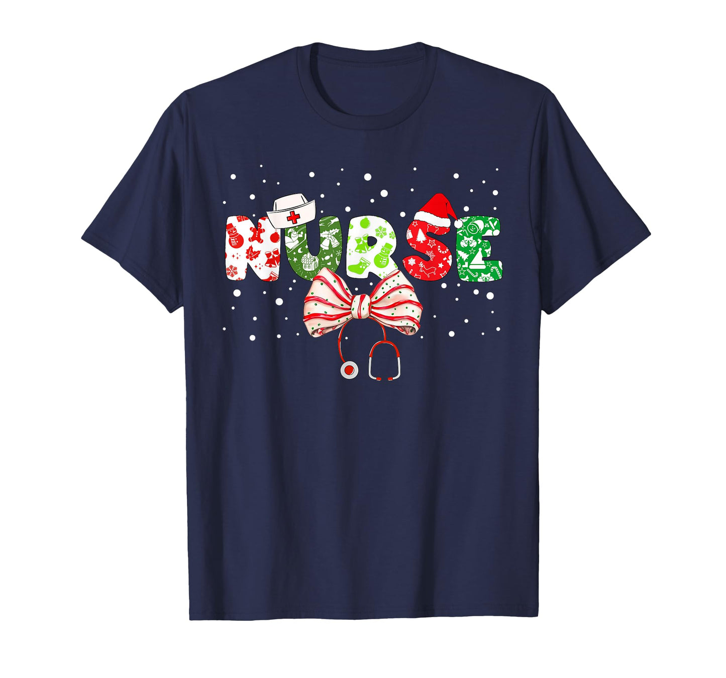 Christmas Nurse Stethoscope Xmas Coquette Bow Nursing School T-Shirt