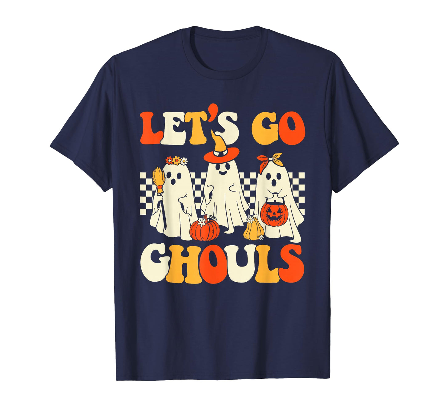 Let's Go Ghouls Halloween Ghost Outfit Costume Retro Groovy T-Shirt