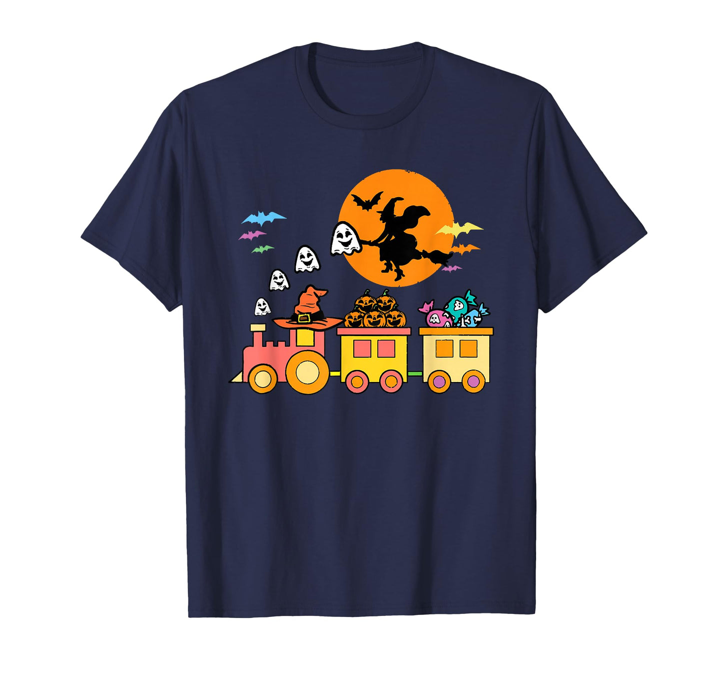 Halloween Ghost Train with Pumpkins and Witch T-Shirt