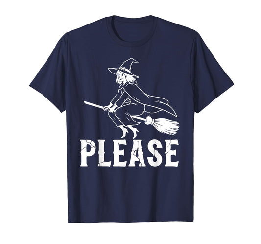 Dark Humor Witch Riding a Broom Graphic Halloween T-Shirt