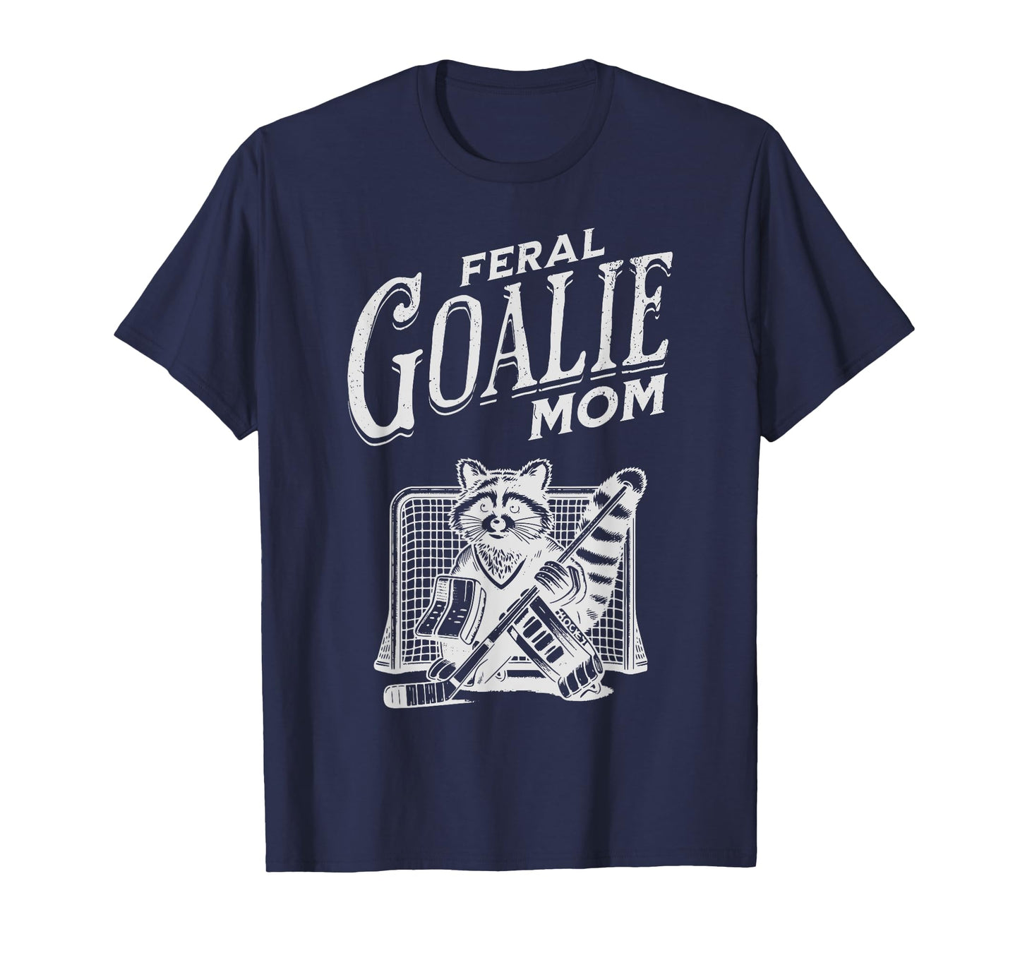 Retro Feral Goalie Hockey Mom Raccoon Ice Hockey Player T-Shirt
