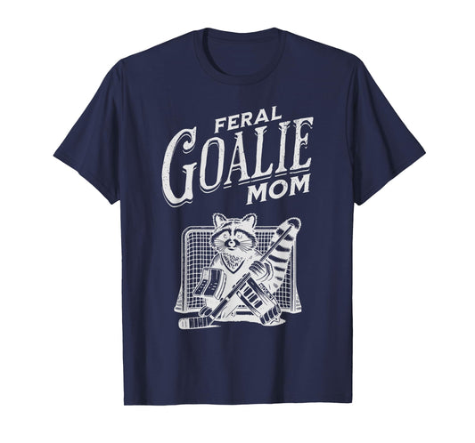 Retro Feral Goalie Hockey Mom Raccoon Ice Hockey Player T-Shirt