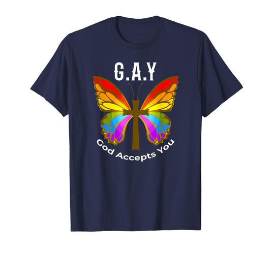 God Accepts You Gay Christian Pride Flag Rainbow Butterfly T-Shirt