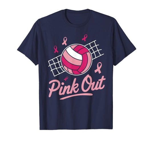 Volleyball Pink Out Breast Cancer Awareness Pink Ribbon T-Shirt