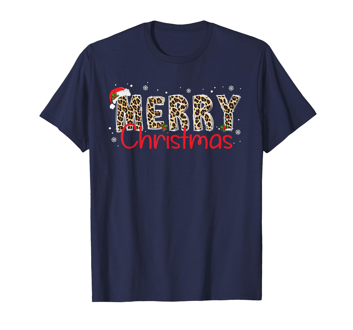 Leopard Santa Hat Cheetah Print Merry Christmas Xmas Pajamas T-Shirt