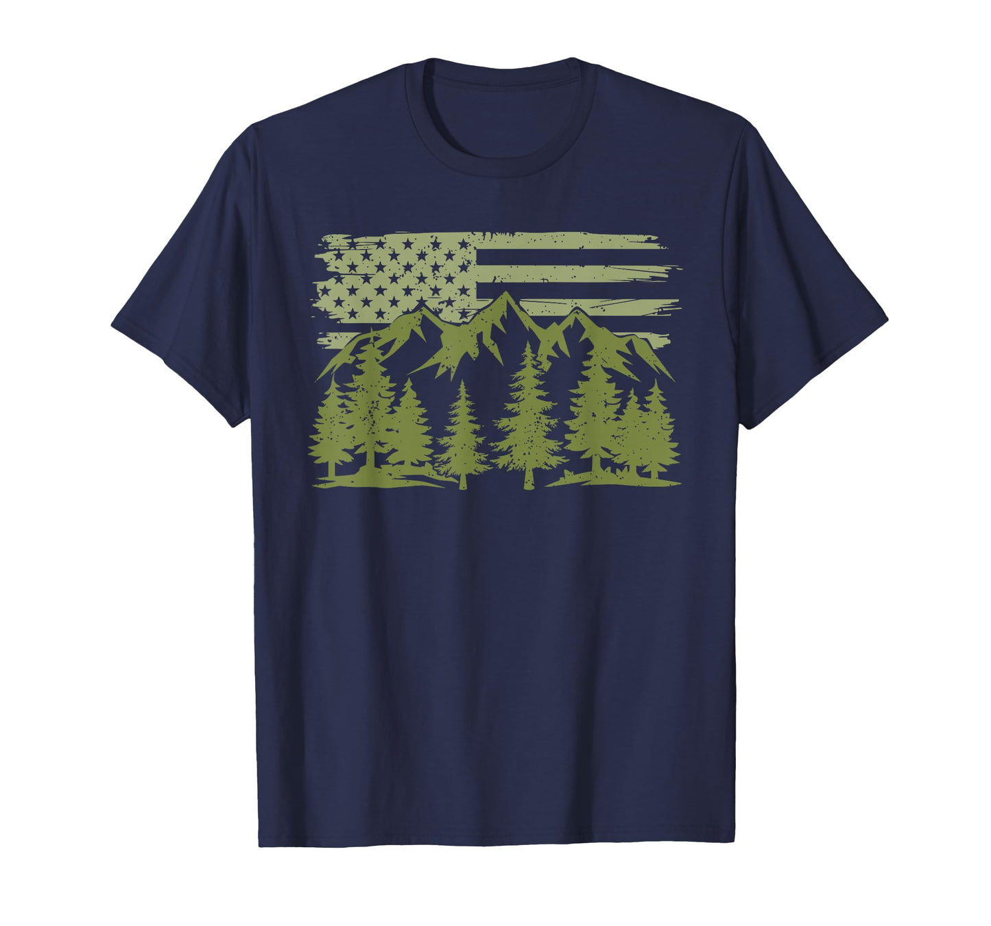 Forest Tree Wildlife Nature Outdoor American USA Flag Forest T-Shirt