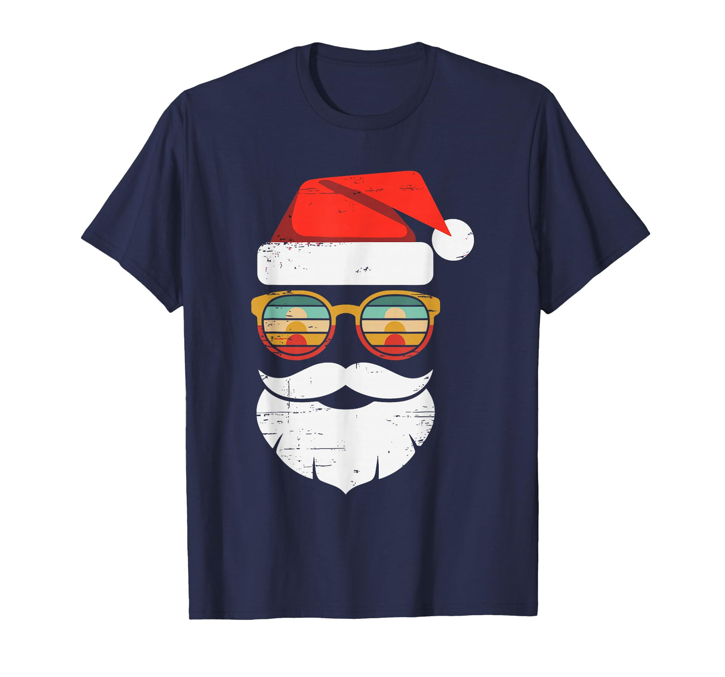 Retro Santa Face Sunglasses Santa Hat Christmas Boys Men T-Shirt