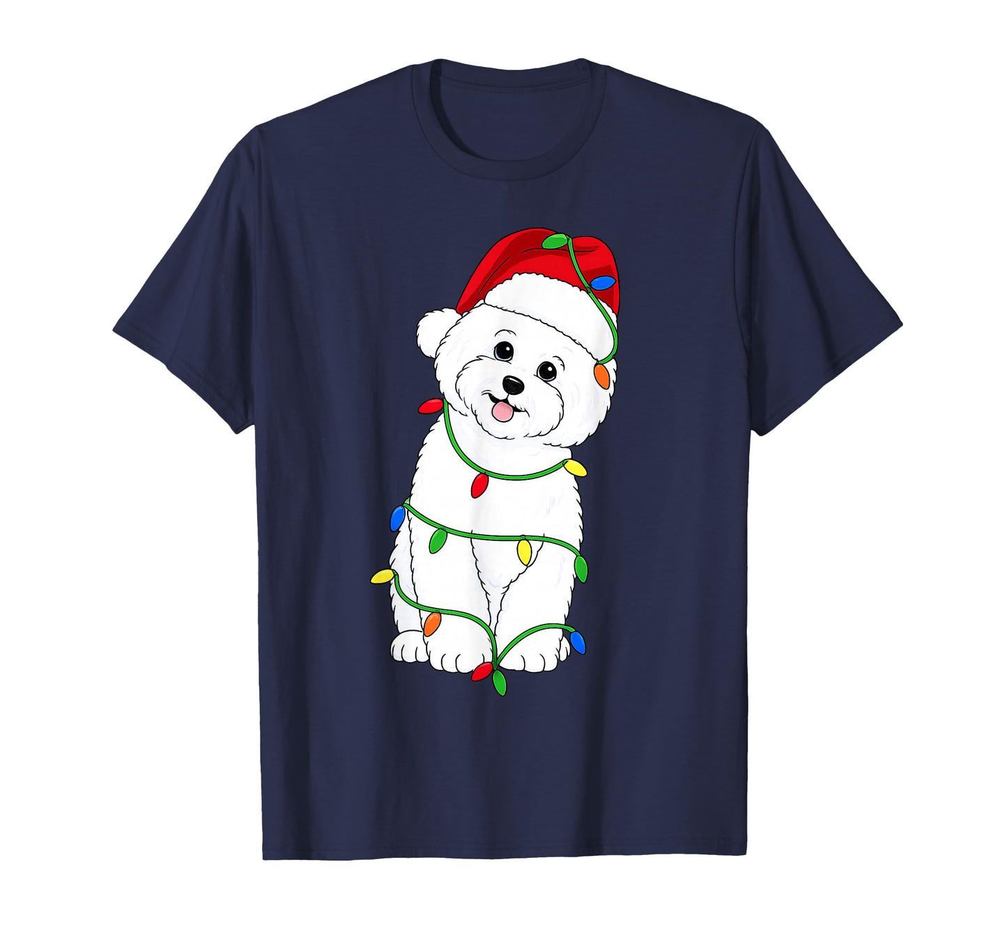 Bichon Frise Christmas Tree Lights Holiday Dog Lover T-Shirt