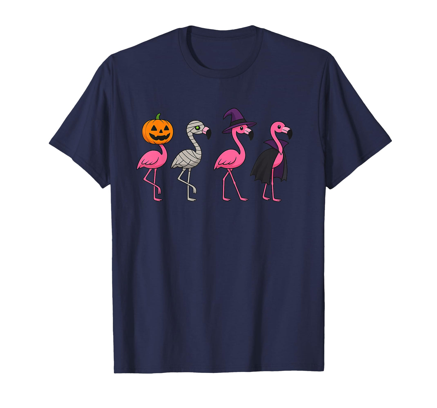 Halloween Pink Flamingo Witch Vampire Mummy Jack T-Shirt