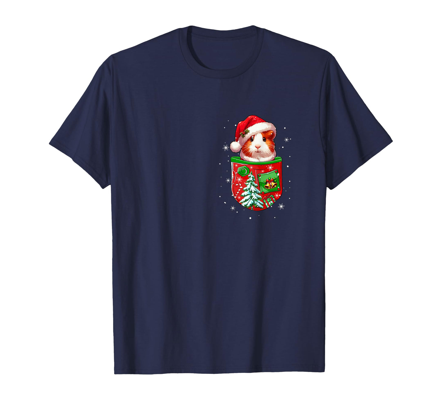 Santa Guinea Pig in Pocket Owner Christmas Tree Bells T-Shirt