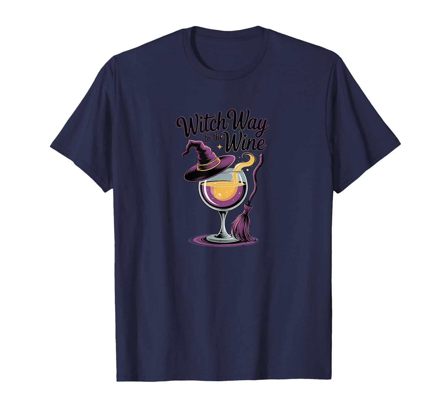 Witch Way to The Wine Funny Halloween Drinking T-Shirt