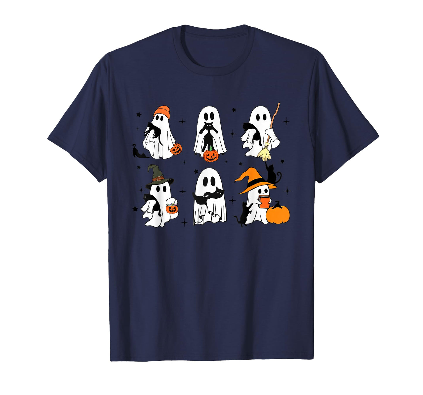 Ghost Holding Black Cat Funny Halloween Cat Lovers Women Tee T-Shirt