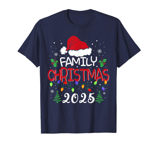 Family Christmas 2025 Xmas Lights Santa Hat Pajamas Holiday T-Shirt