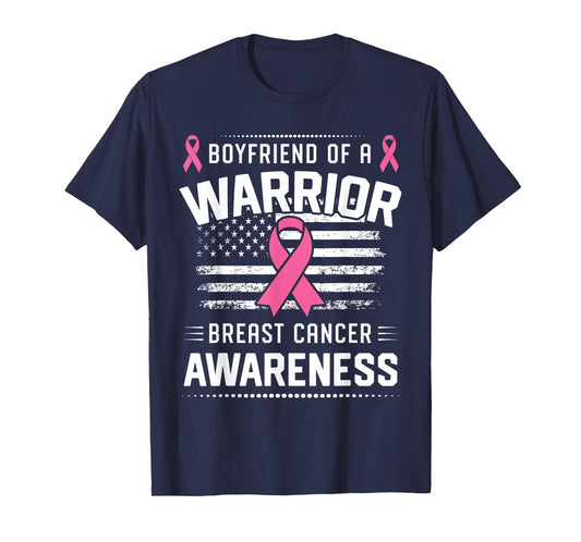 Boyfriend Of A Warrior Breast Cancer Awareness Boyfriend T-Shirt
