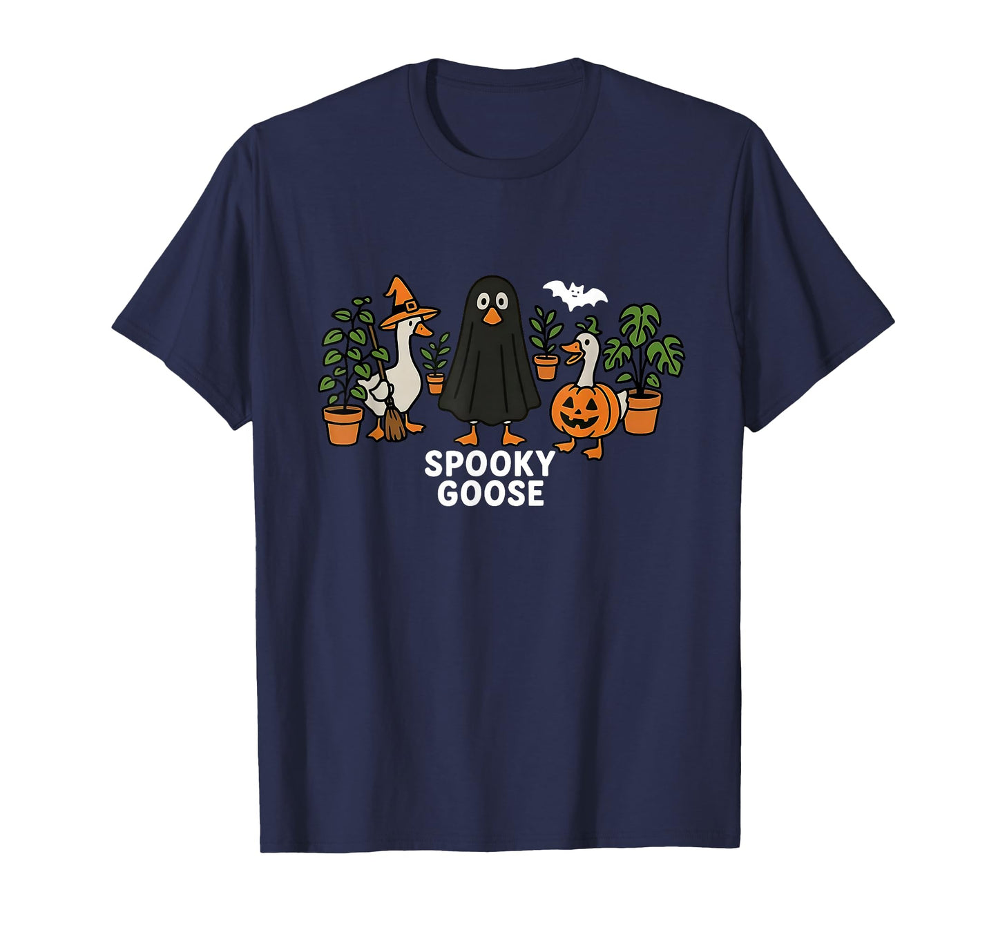 Spooky Goose Funny Halloween Silly Goose Plant and Nature T-Shirt