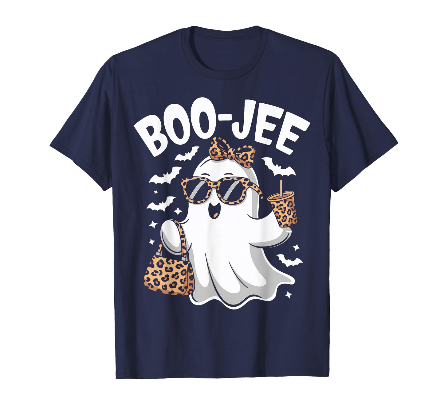 Coquette Leopard Ghost Coffee Boo-JEE Halloween Boujee Ghost T-Shirt