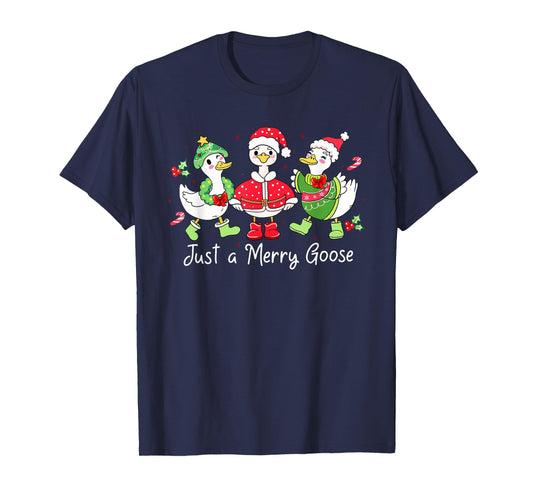 Retro Just A Merry Goose Funny Cute Goose Lovers Merry Xmas T-Shirt