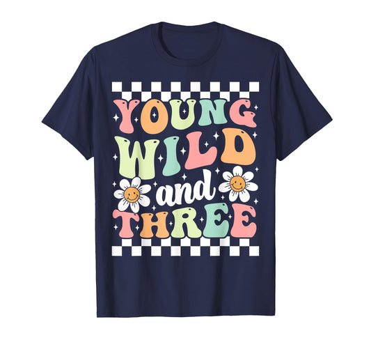 Young Wild And Three Cute Daisy Groovy 3rd Birthday Party T-Shirt