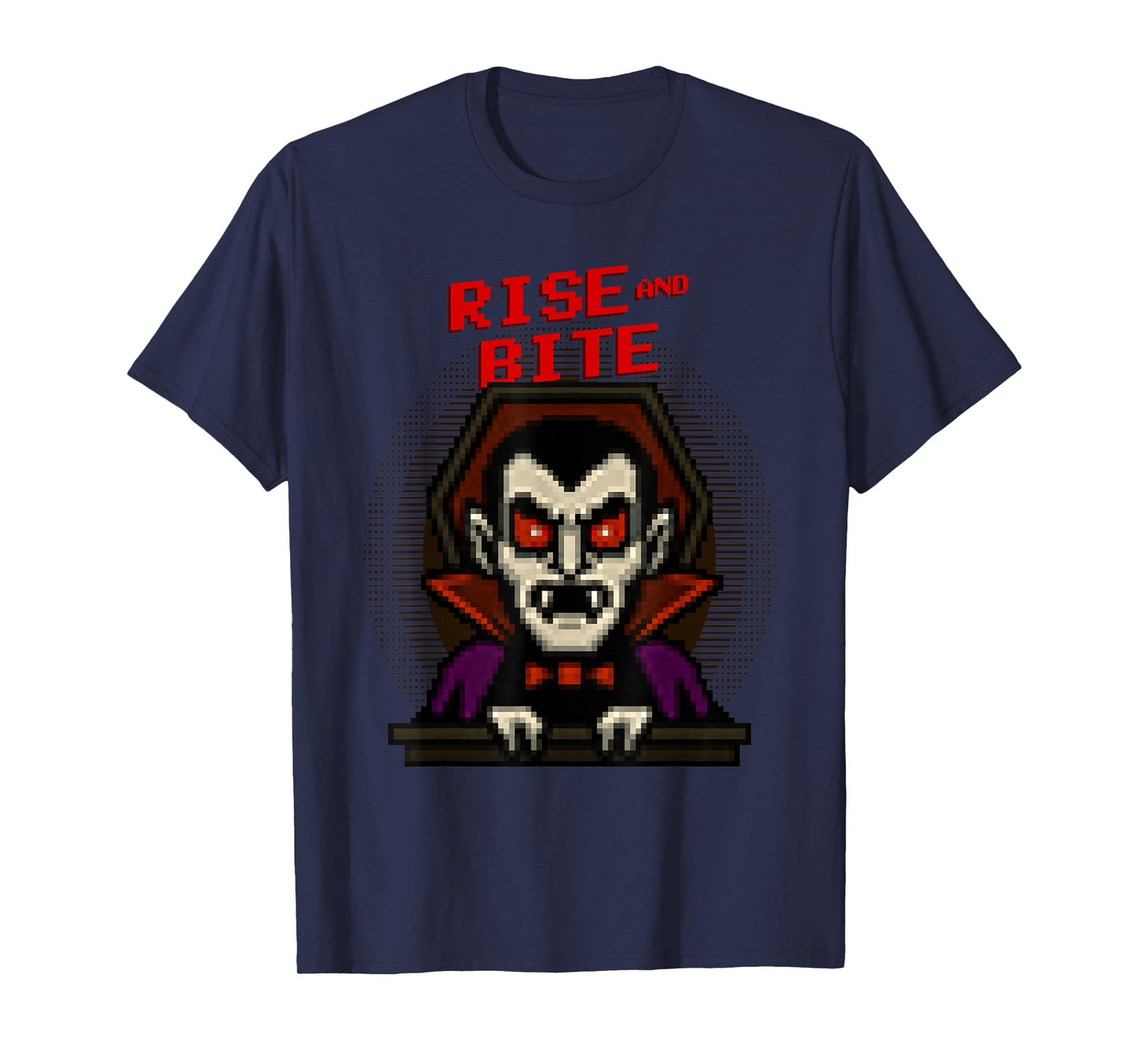 Rise and Bite Funny Pixel Art Vampire Halloween T-Shirt