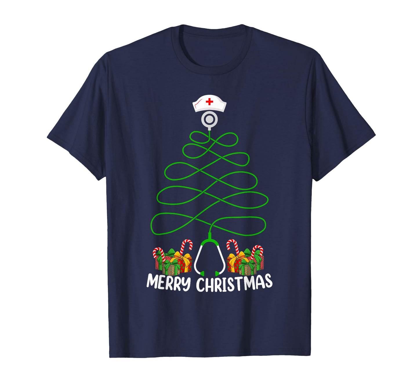 Nursing Girl Women Funny Stethoscope Nurse Christmas Tree T-Shirt