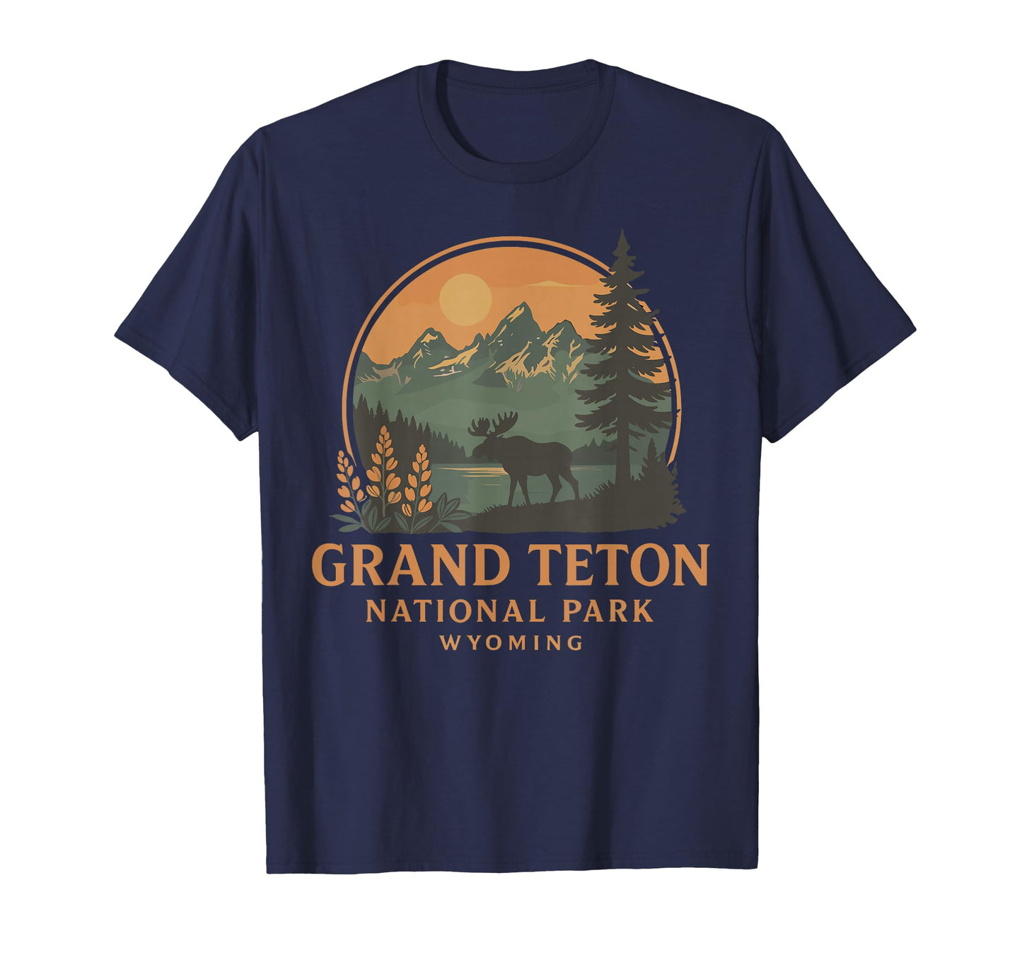 Vintage Grand Teton National Park Retro Sunset Moose T-Shirt