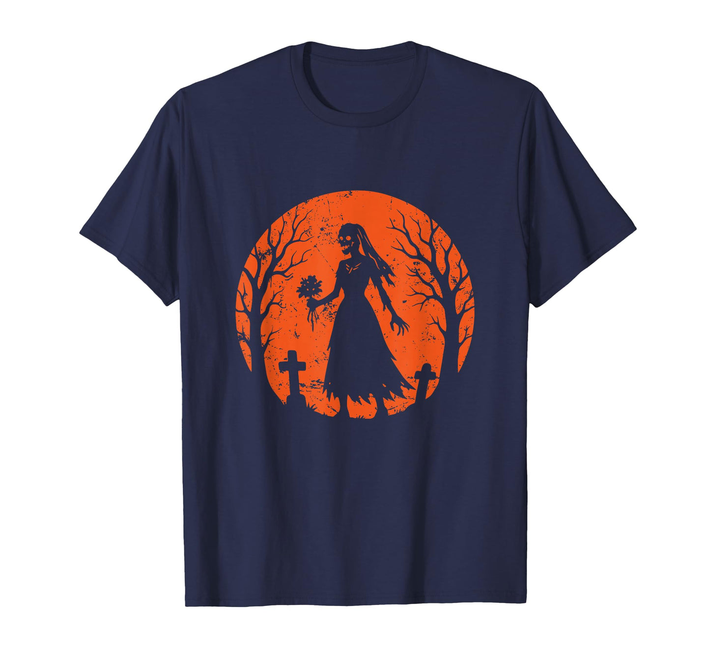 Skeleton Bride Cemetery Halloween Moon T-Shirt