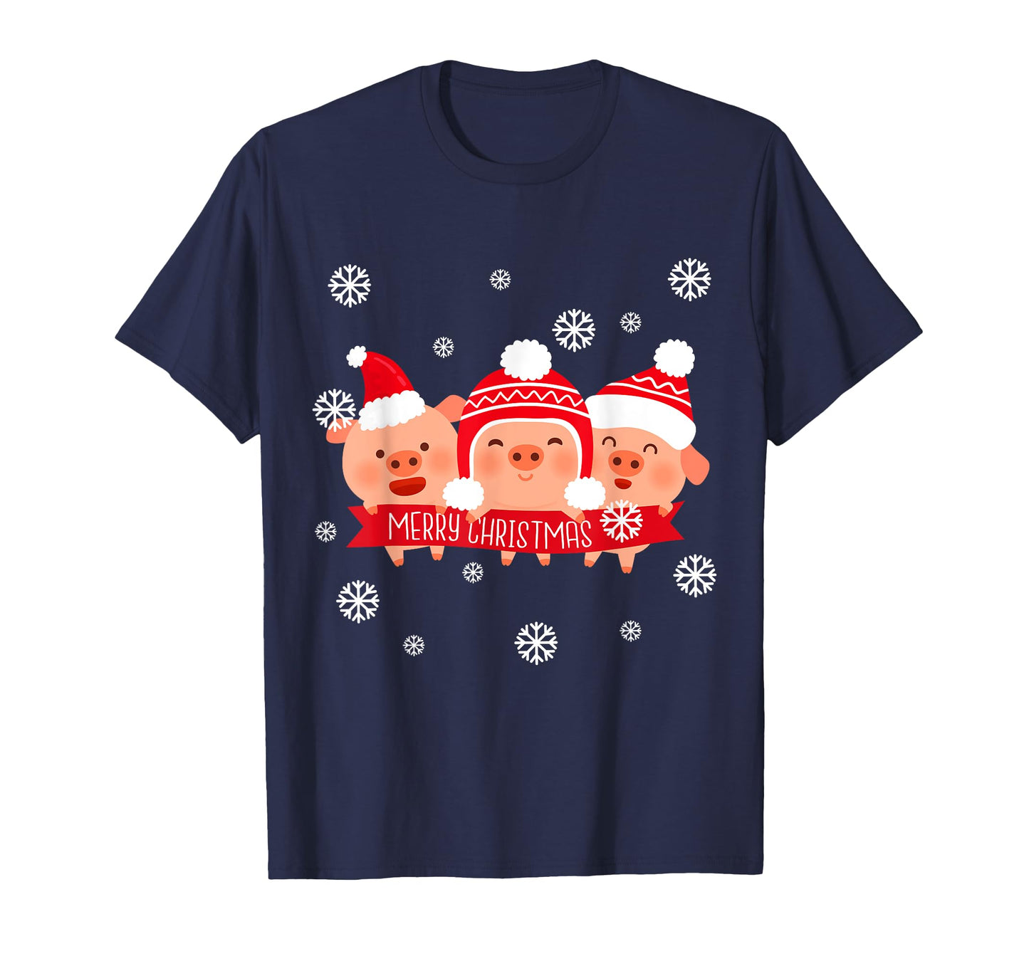 Merry Pigmas Cute Pig in Santa Hat Christmas Holiday T-Shirt