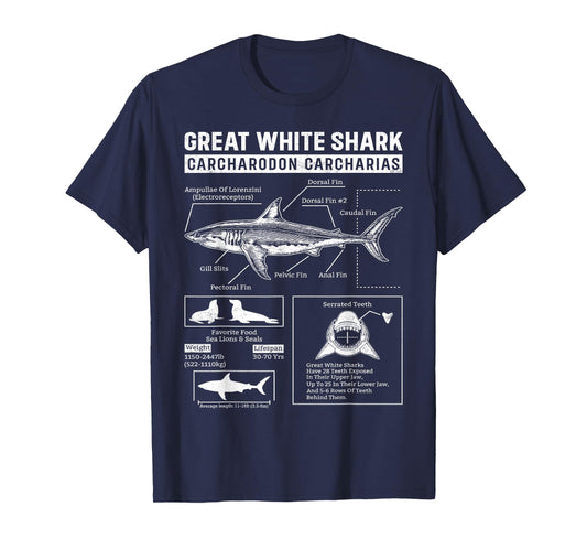 Vintage Great White Shark Anatomy Lover Marine Biologist T-Shirt