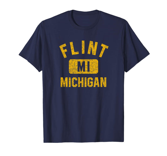 Flint Michigan Gym Style Distressed Amber Print T-Shirt