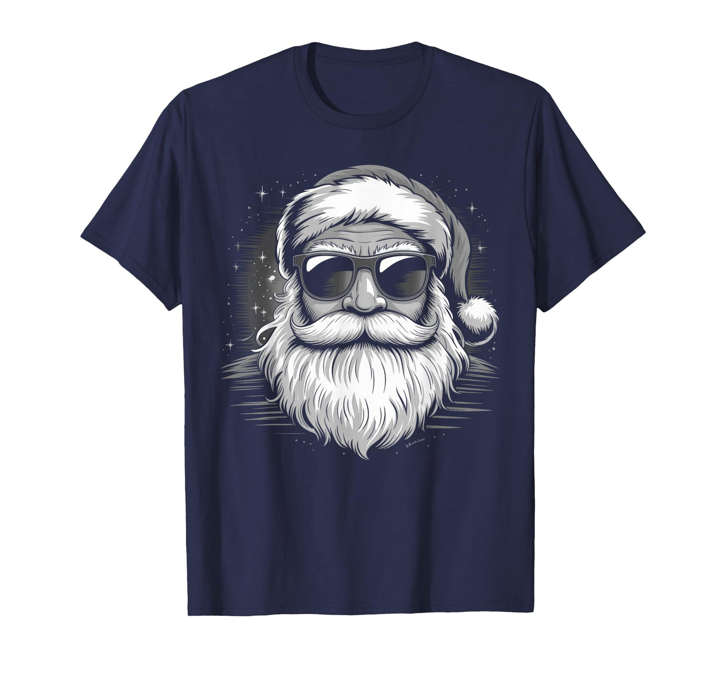 Funny Cool Santa Face Hipster with Beard & Glasses Christmas T-Shirt