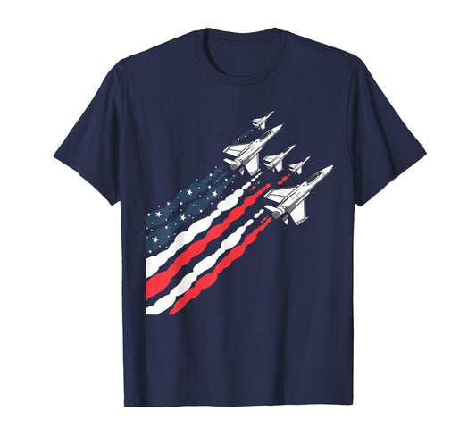 Patriotic Fighter Jet Airplane American Flag Vintage T-Shirt for Women Girls Kids Men