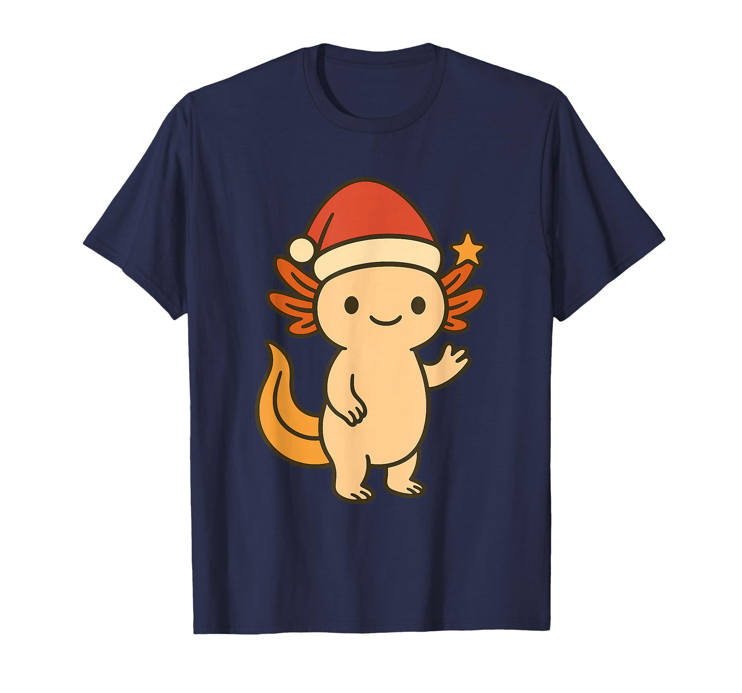 Cute Christmas Axolotl with Santa Hat and Star T-Shirt