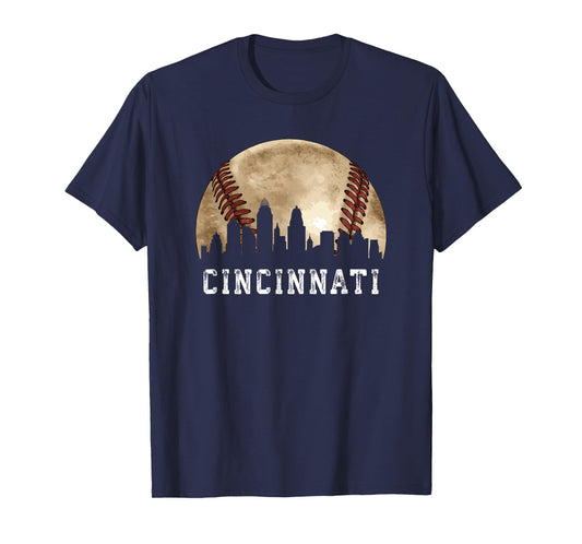 Cincinnati Skyline City Vintage Baseball Lover T-Shirt