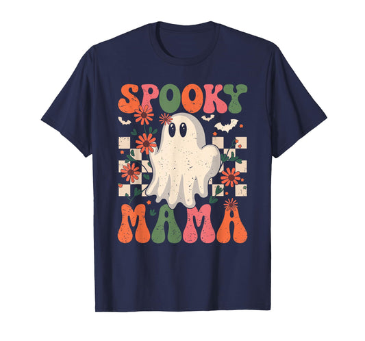 Spooky Mama Groovy Vintage Ghost Halloween Spooky Mom Mother T-Shirt