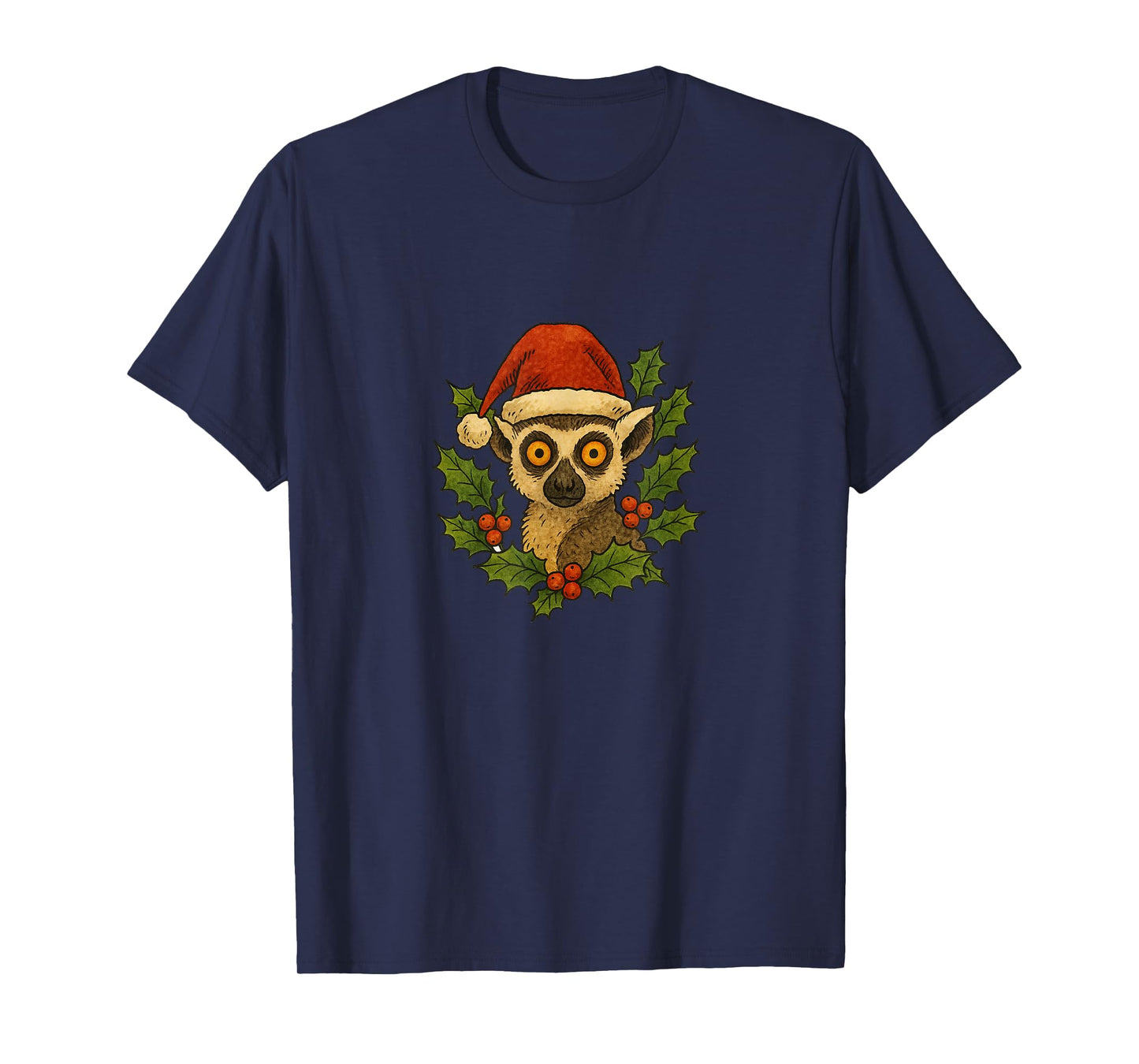 Christmas Lemur Wearing a Santa Hat Holiday Zoo Animal T-Shirt