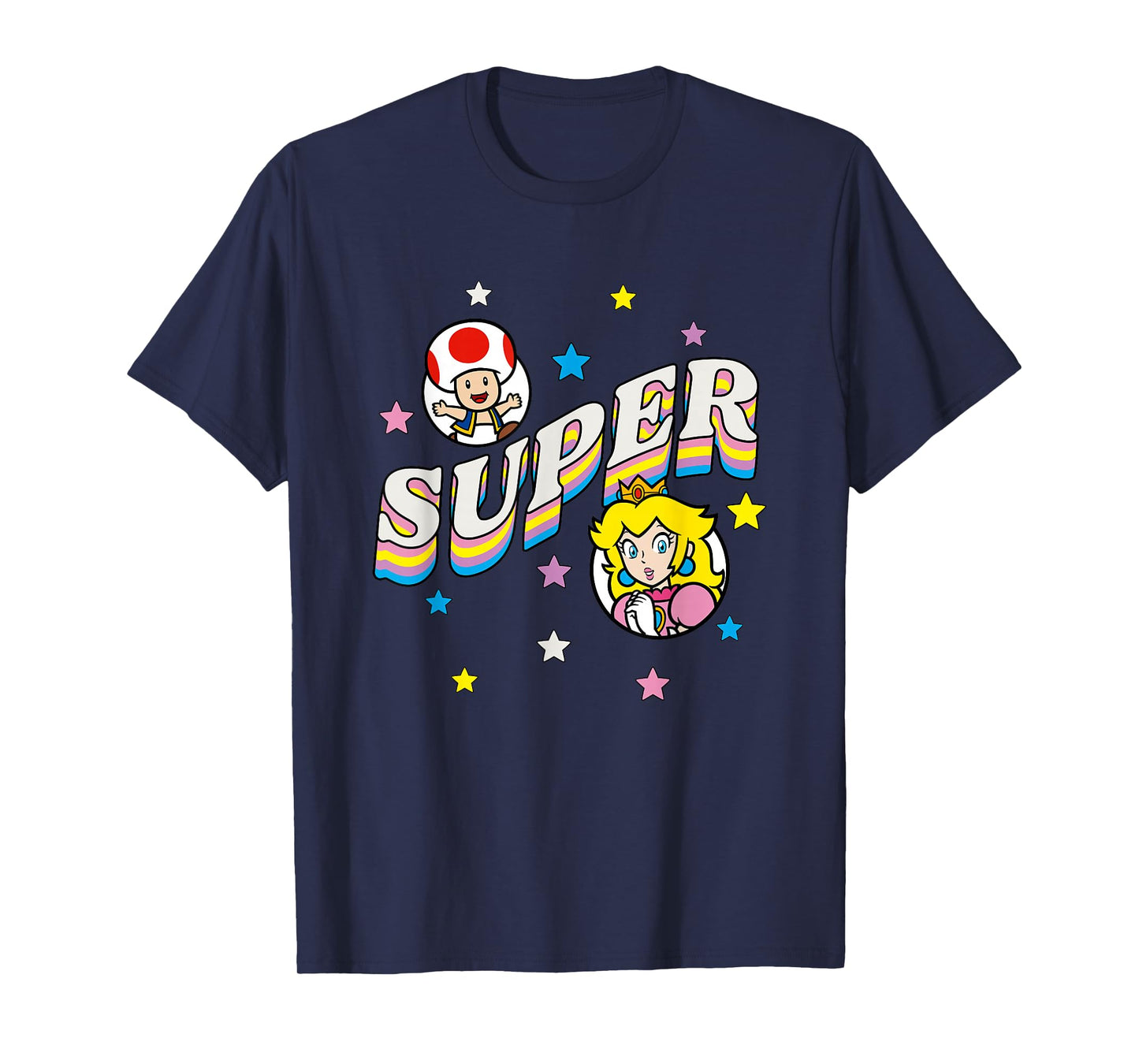 Super Mario Bros Princess Peach & Toad Super Star Text T-Shirt